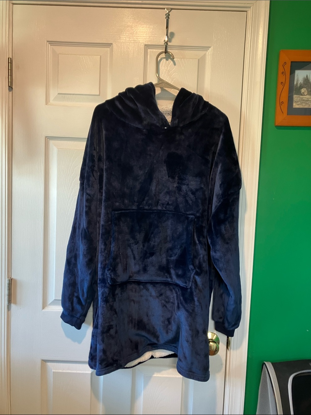 Snuggie Plush Navy Blue Hooded Pullover with Kangaroo Pocket one size